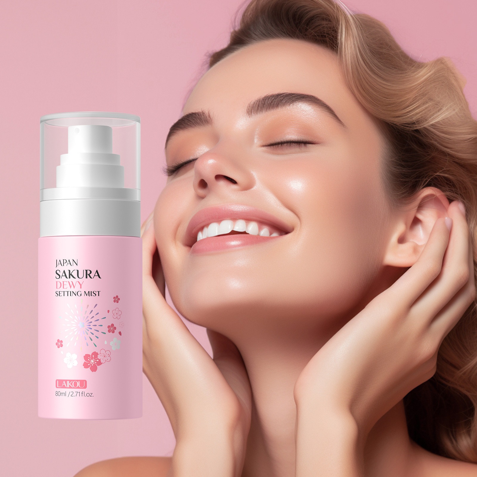 Laikou Japan Sakura Dewy Setting Mist – Spray Fixador Hidratante de Maquiagem de Longa Duração (80 ml)