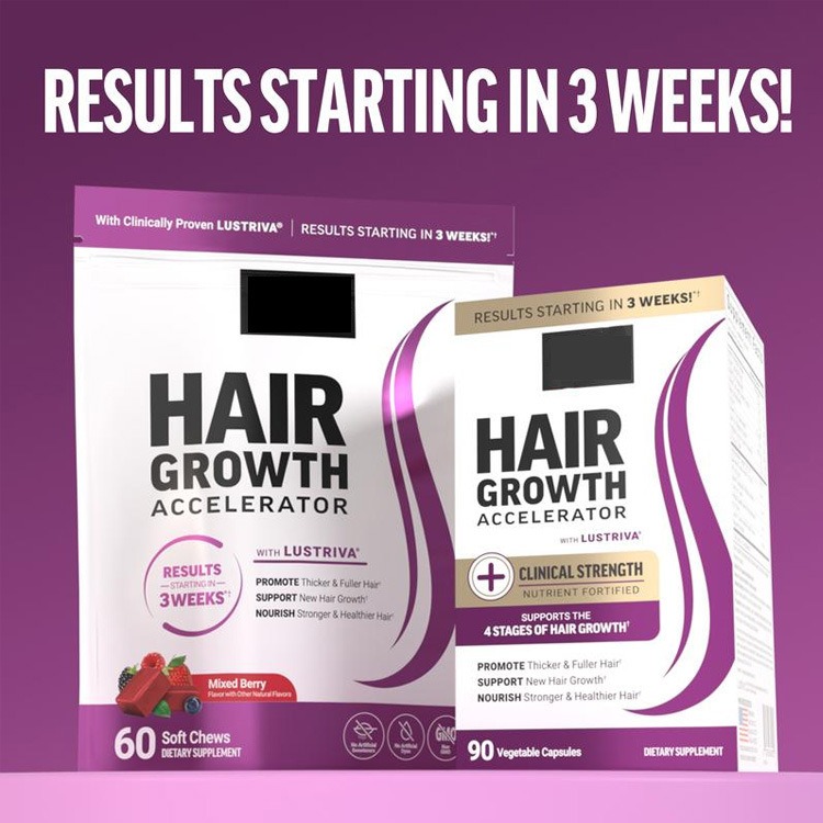 Hair Growth Accelerator Soft Chews – Mixed Berry • 60 unidades / 30 porções