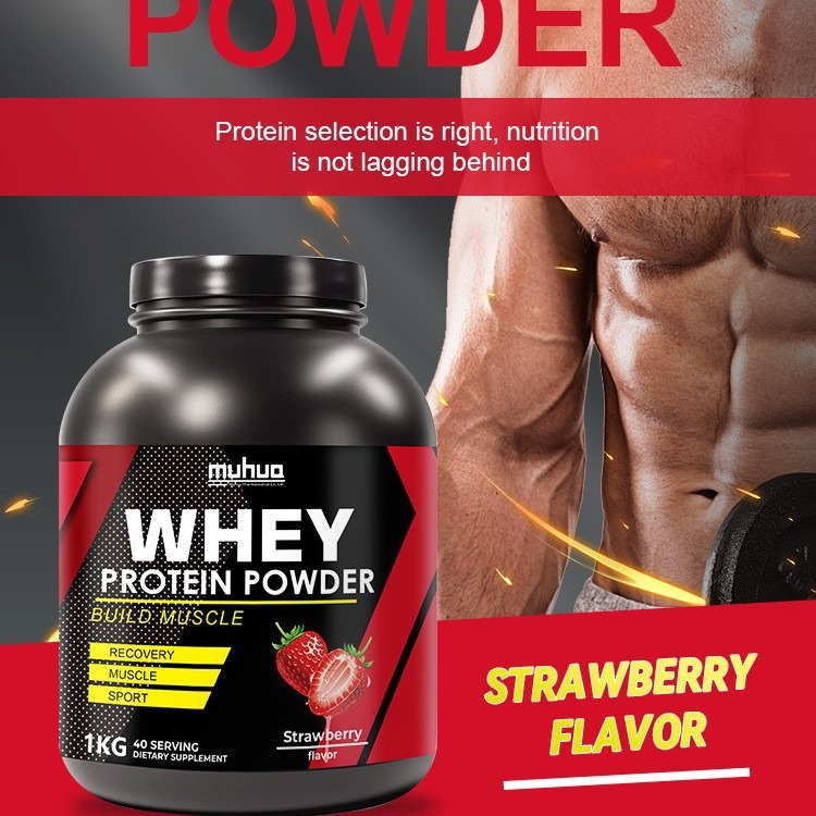 MUHUA Whey Protein Powder – Sabor Morango – 1kg (40 doses)